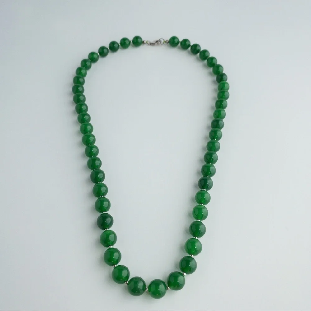 Dark Green Aventurine Beaded Necklace 925 8mm Round Natural Gemstone Beads 18” - Picture 6 of 13
